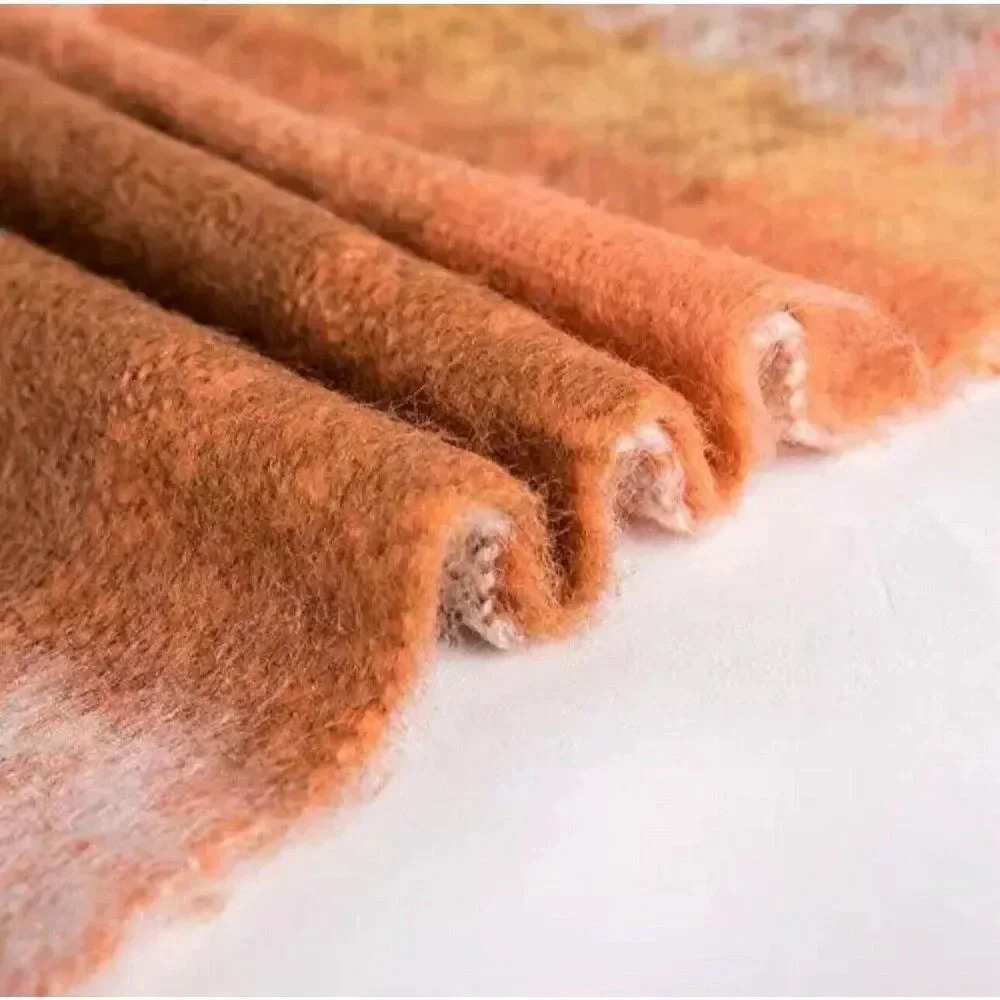 Orange Plaid Blanket Throw Acrylic Soft Reversible Dyed Fringed Bed Blanket f... - Picture 4 of 14